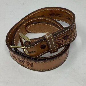 Vintage leather belt 28 women tooled rodeo western 'Dawn' brown